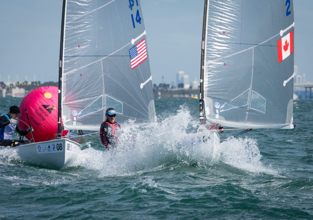 Finns rounding a mark in spray, Miami